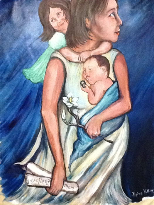 Painting of a woman and two children