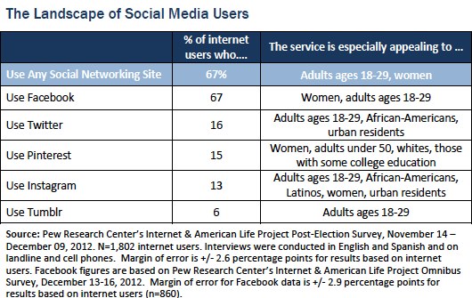 Demographics of Twitter, Facebook, Pinterest, Instagram, Tumblr