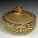 Ceramic casserole with a shino glaze by Marcia Halperin