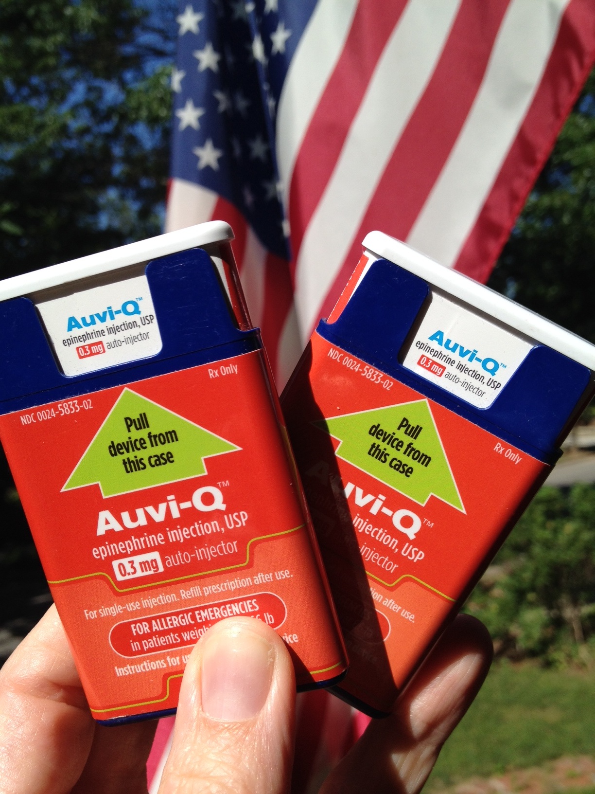 Two Auvi-Q epinephrine injectors - photo by Susannah Fox