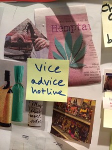 Post-it with "Vice advice hotline" written on it