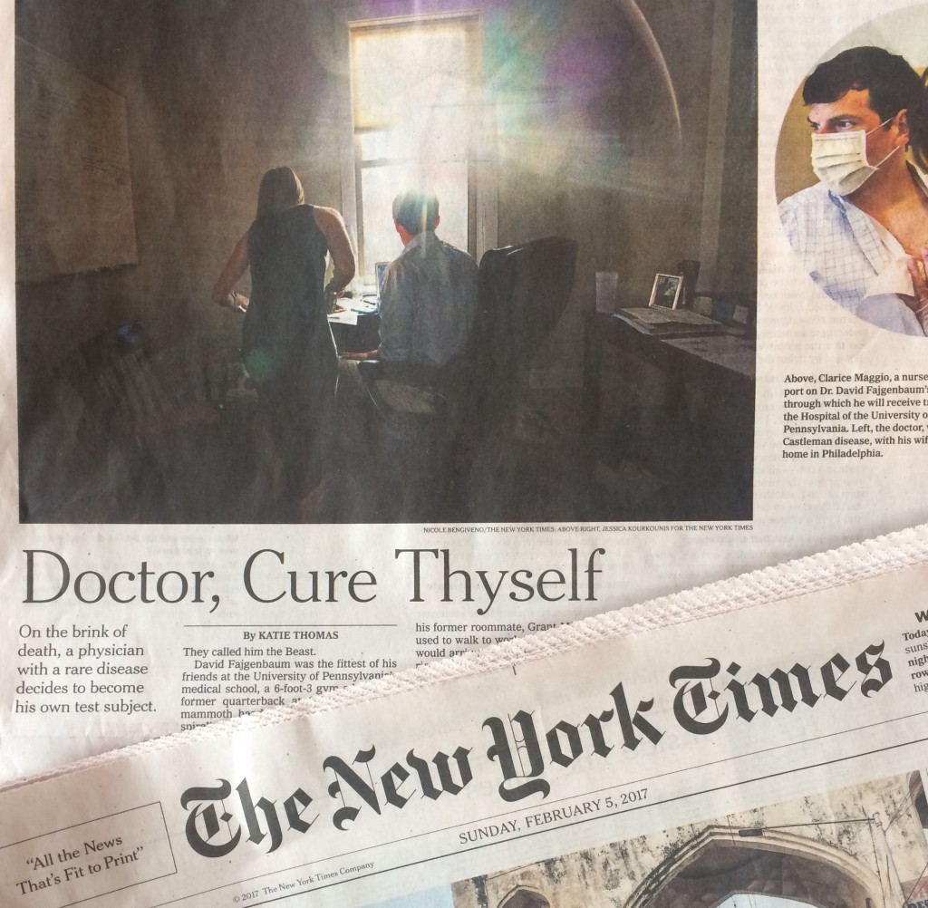 New York Times Sunday Business story on Feb. 5, 2017: Doctor, Cure Thyself