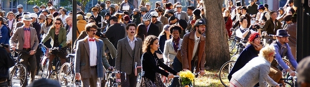 Formally dressed cyclists gather for a ride in Washington, DC