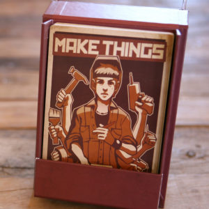 Make Things, above a drawing of a woman holding tools