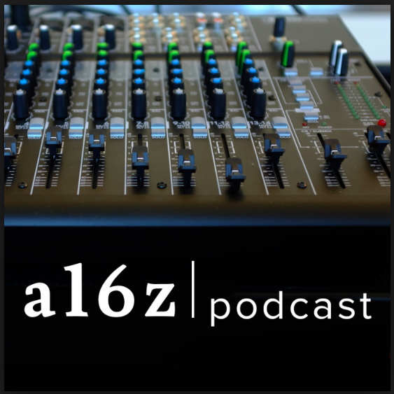 Image of a sound board with the words "a16z podcast"